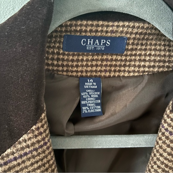 NWT Women’s Chaps Tan Houndstooth Blazer size 14 - Picture 4 of 9